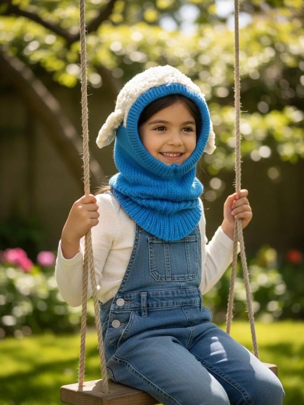 Blue Kids Knit Sheep Hat Hood - Cozy Winter Balaclava